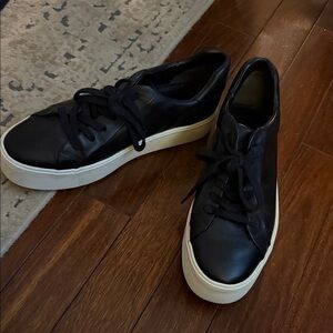 Vince Black Leather Sneakers with White Soles